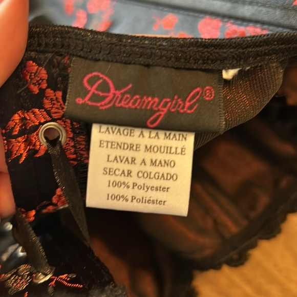 Vintage Y2K Corset Top Black & Red Satin Brocade Lace Trim Boning Hook & Eye 1X - Picture 9 of 14